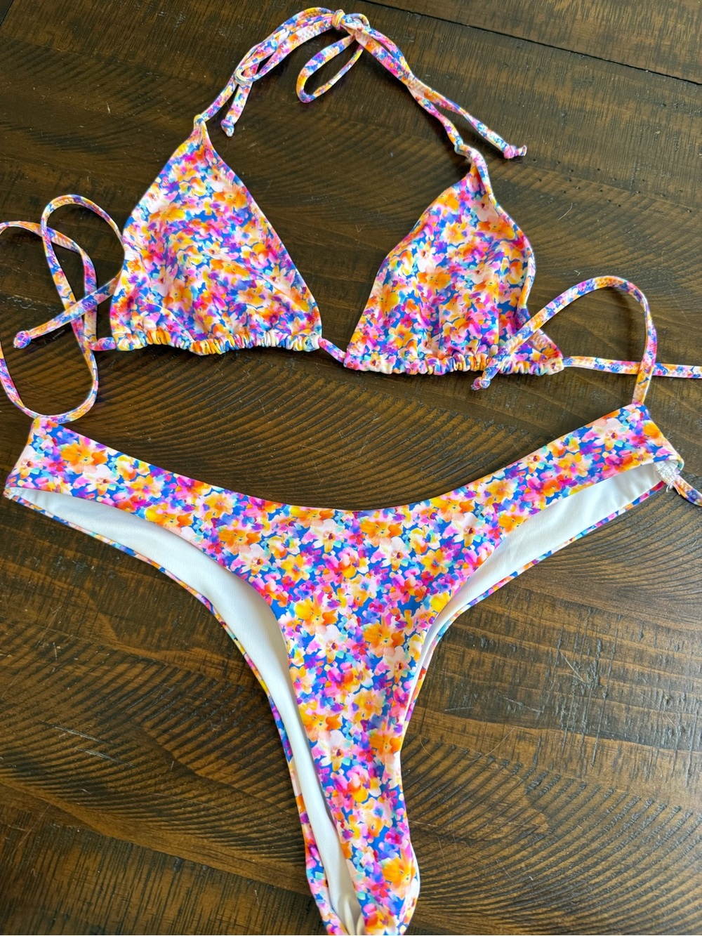 Floral Triangle String Bikini Set - Multicolor